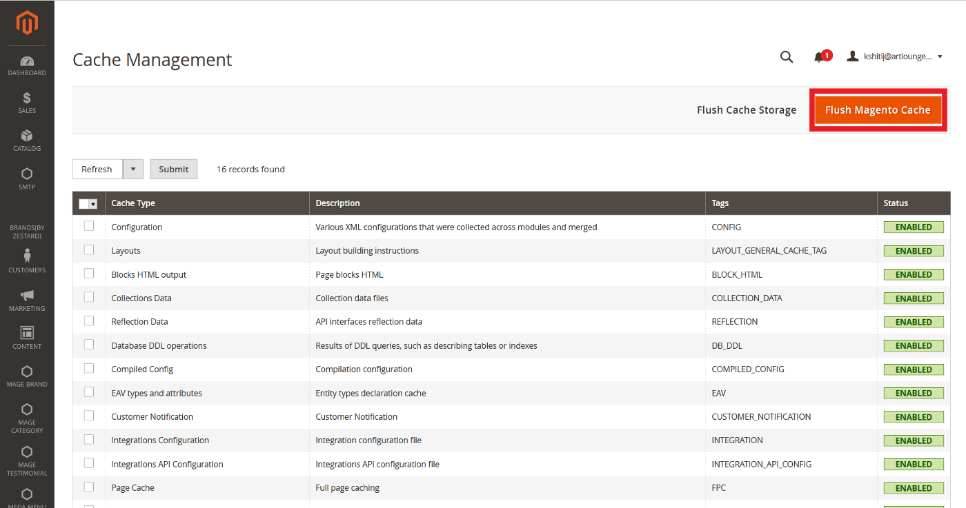 Magento - Cache Management