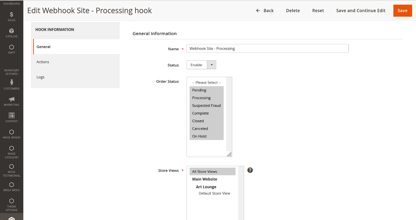 Magento - Edit Webhook