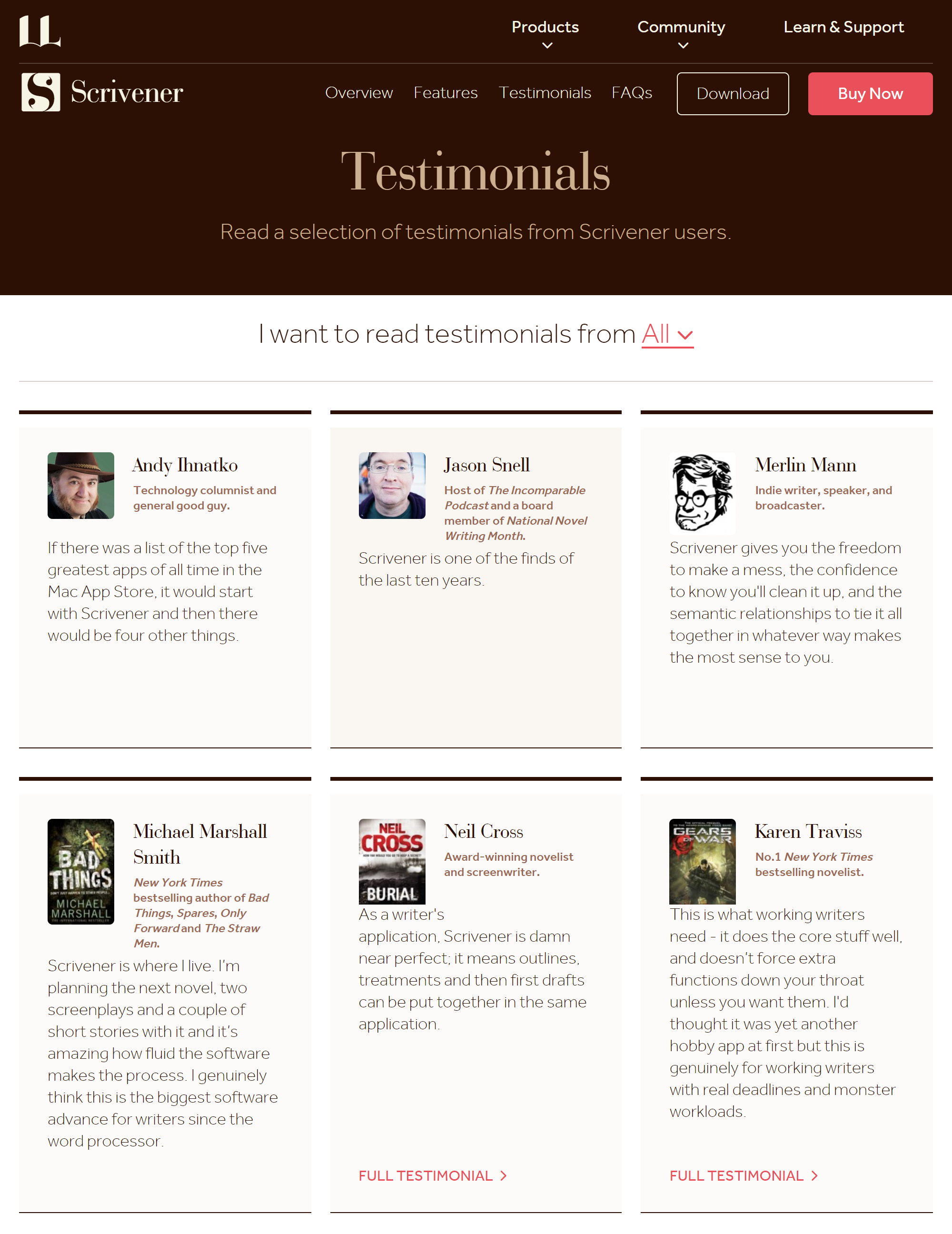 Scrivener customer testimonials